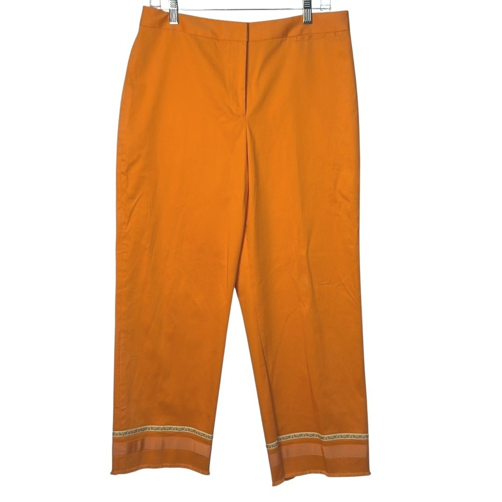 Real Clothes Saks Fifth Avenue‎ Pants Orange Ribbon Trim Cropped Straight Leg 12